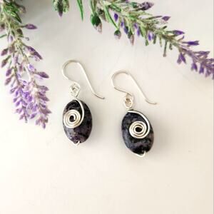 Natural Sodalite Stone Silver Wire-wrapped Dangle Earrings